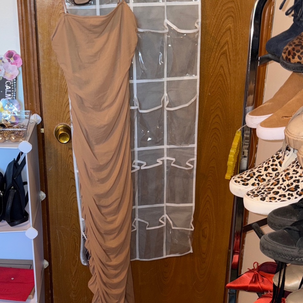 Fashion Nova Tan Bodycon Maxi Dress Spaghetti Strap